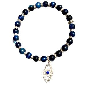 Lapis Blue Tiger Eye w/Evil Eye Charm Bracelet